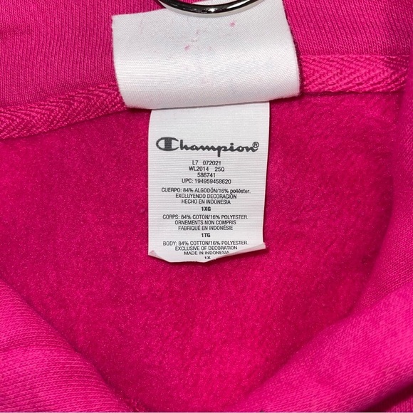 Champion Hoodie Women's Size 1X Bright Pink Reverse Weave Heavyweight Cotton‎ - Picture 10 of 10